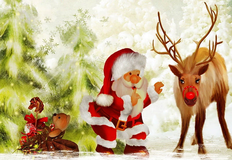 Santa's secret, pretty, teddy, bear, bonito, talking, santa claus, deer,  animal, HD wallpaper | Peakpx