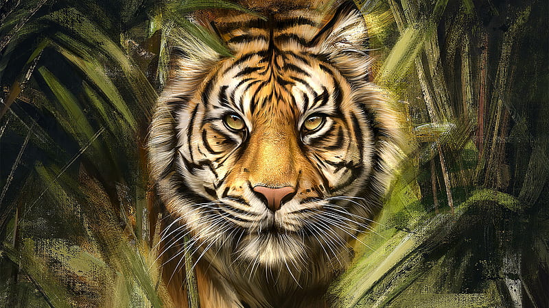 tiger, painting, artwork, wildlife, predator, Animal, HD wallpaper
