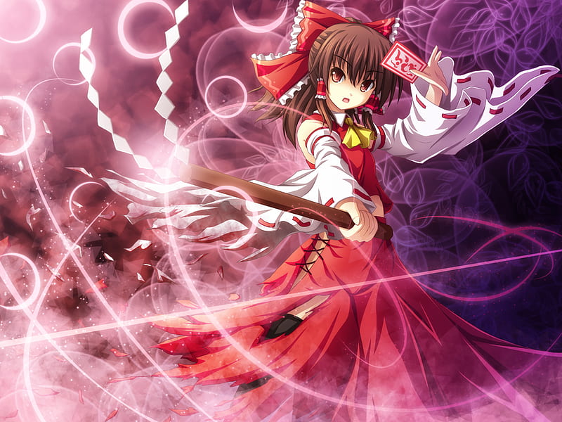 Reimu Hakurei, Pretty, Female, Red Dress, Brown Hair, Cute, Short Hair