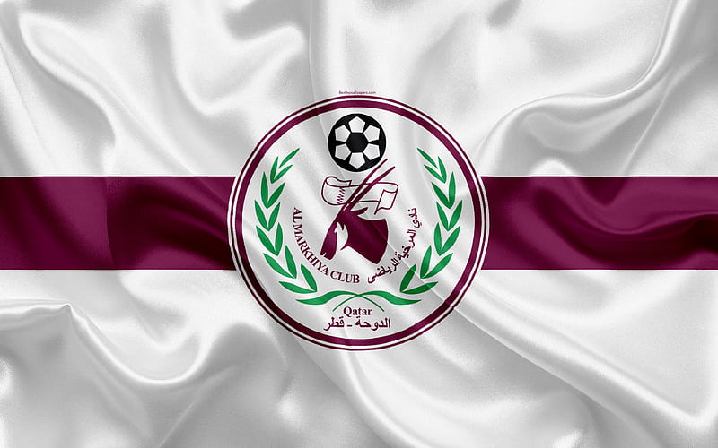 Al-Markhiya Sports Club Qatar football club, emblem, logo, Qatar Stars League, Doha, Qatar, football, silk texture, flag, Al Markhiya, HD wallpaper