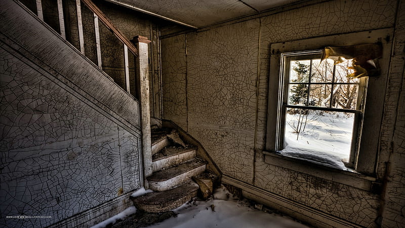 Abandoned Place, stairs, window, rundown, old house, HD wallpaper