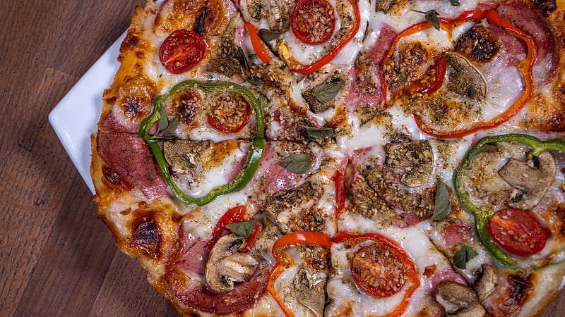 Food, Pizza, Meat, Mushroom, Vegetable, HD wallpaper
