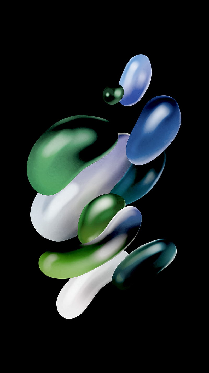 Green Bean, 3d, Electric, Green, abstract, amoled, art, beans, black, blue, bubbles, light, oled, pebbles, procreate, round, shade, shapes, HD phone wallpaper