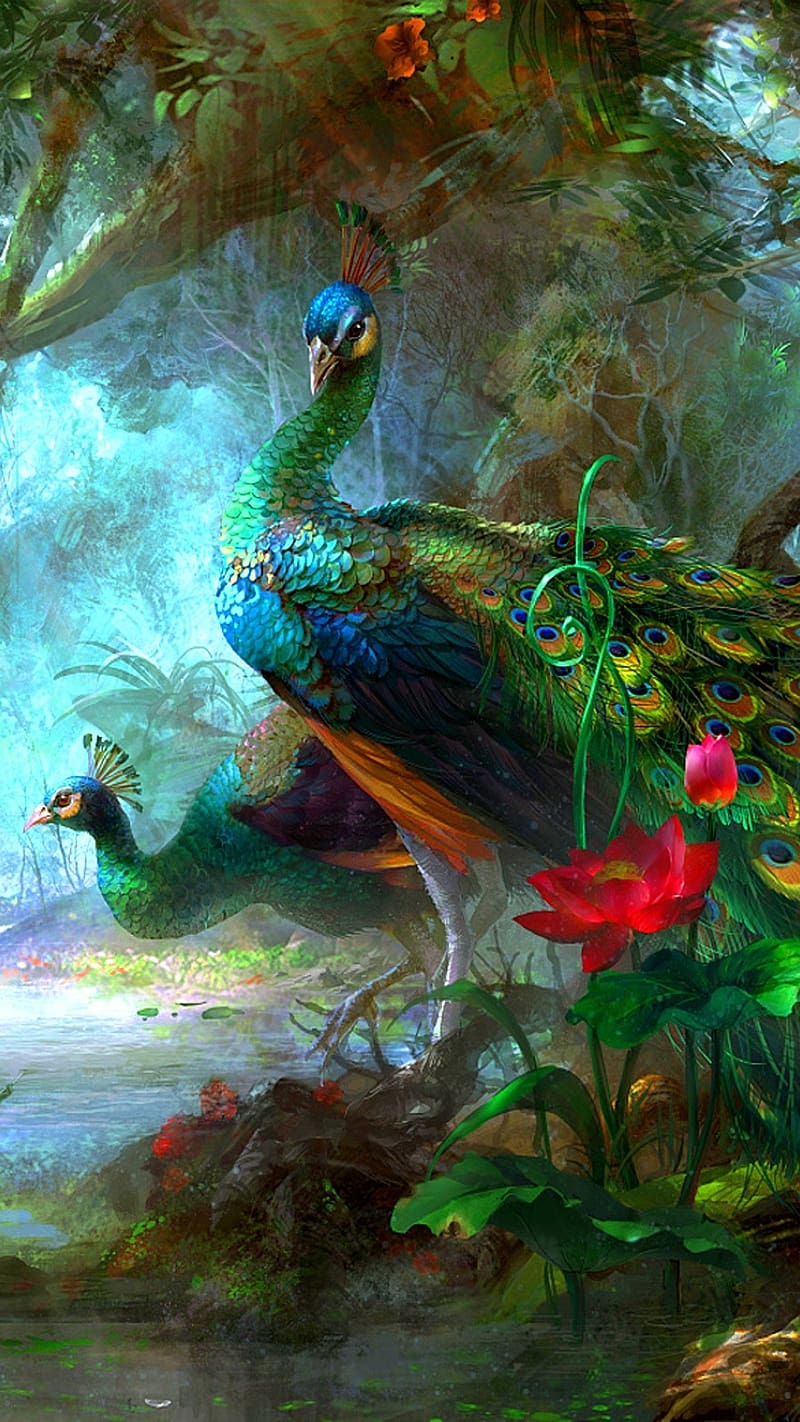 Birds , Peacock, national bird, art work, HD phone wallpaper