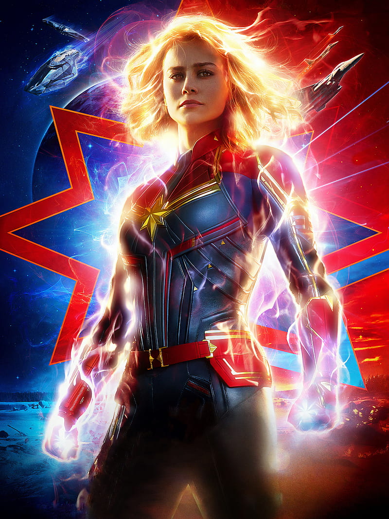 Captain Marvel, Marvel Cinematic Universe, Brie Larson, portrait display, superheroines, movies, blonde, feminism, HD phone wallpaper