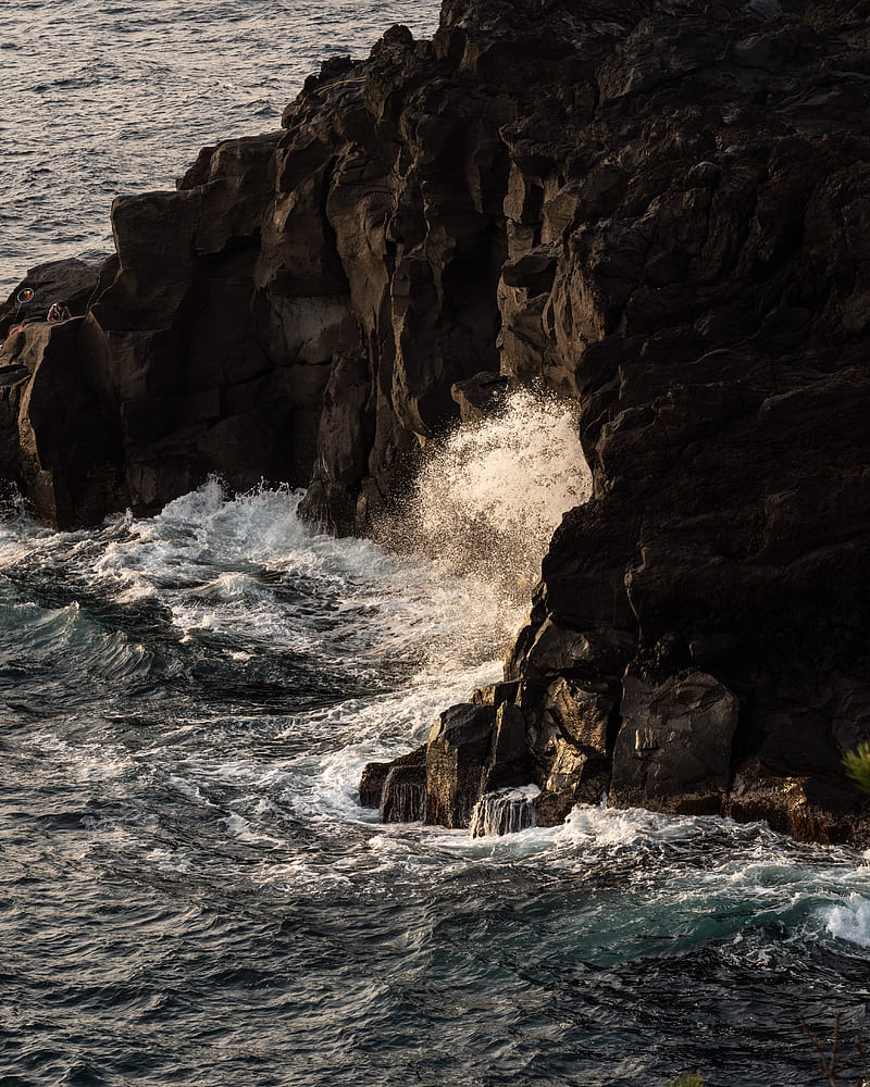 water, waves, spray, rocks, nature, HD phone wallpaper