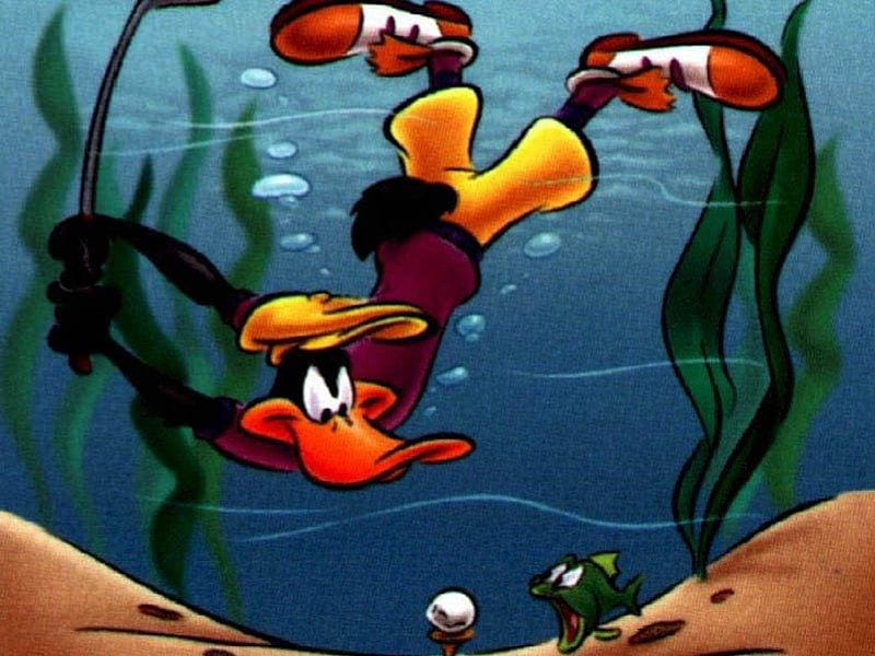 Golfer Daffy, underwater, fish, daffy duck, reeds, golfing, cartoon, HD wallpaper