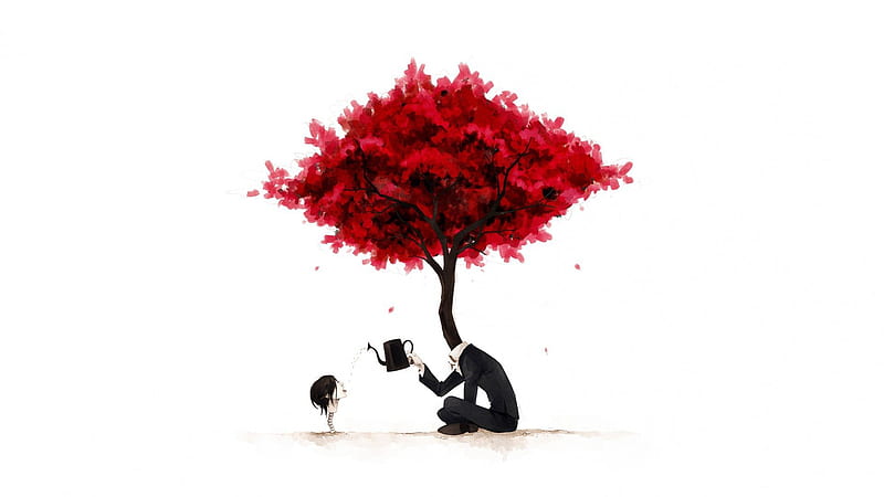 psicodelia, red, tree, grow, HD wallpaper