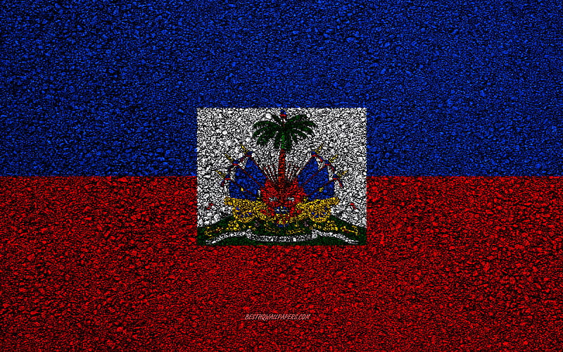 Flag of Haiti, asphalt texture, flag on asphalt, Haiti flag, North America, Haiti, flags of North America countries, HD wallpaper