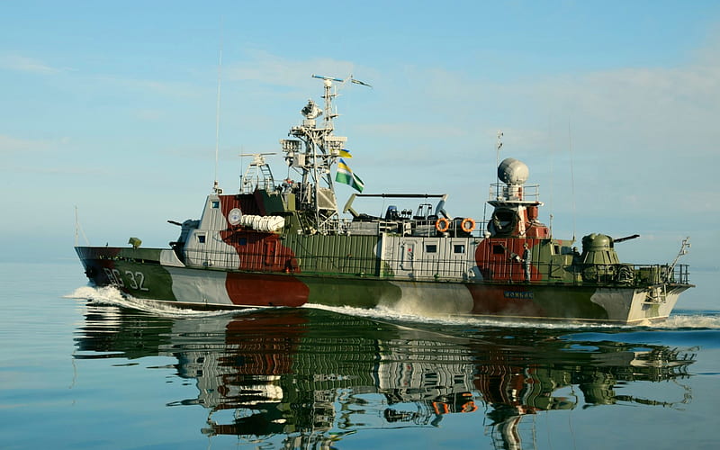 Donbass, sea, patrol boat, Ukrainian Navy, camouflage, battle ships, HD wallpaper