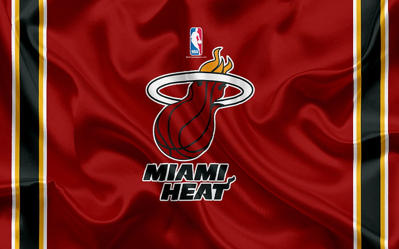 Miami Heat, basketball club, NBA, emblem, logo, USA, National Basketball Association, silk flag, basketball, Miami, Florida, US basketball league, South East Division, HD wallpaper