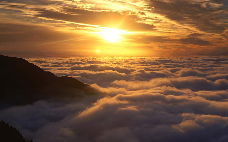 Above The Clouds, mountain, sunset, clouds, sky, HD wallpaper