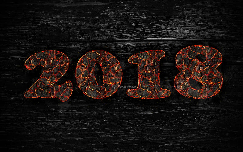 2018 year fiery letters, wooden texture, creative, 2018 concepts, HD wallpaper