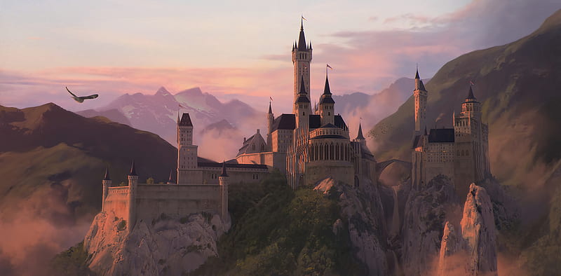 fantasy castle, mountains, medieval, Fantasy, HD wallpaper