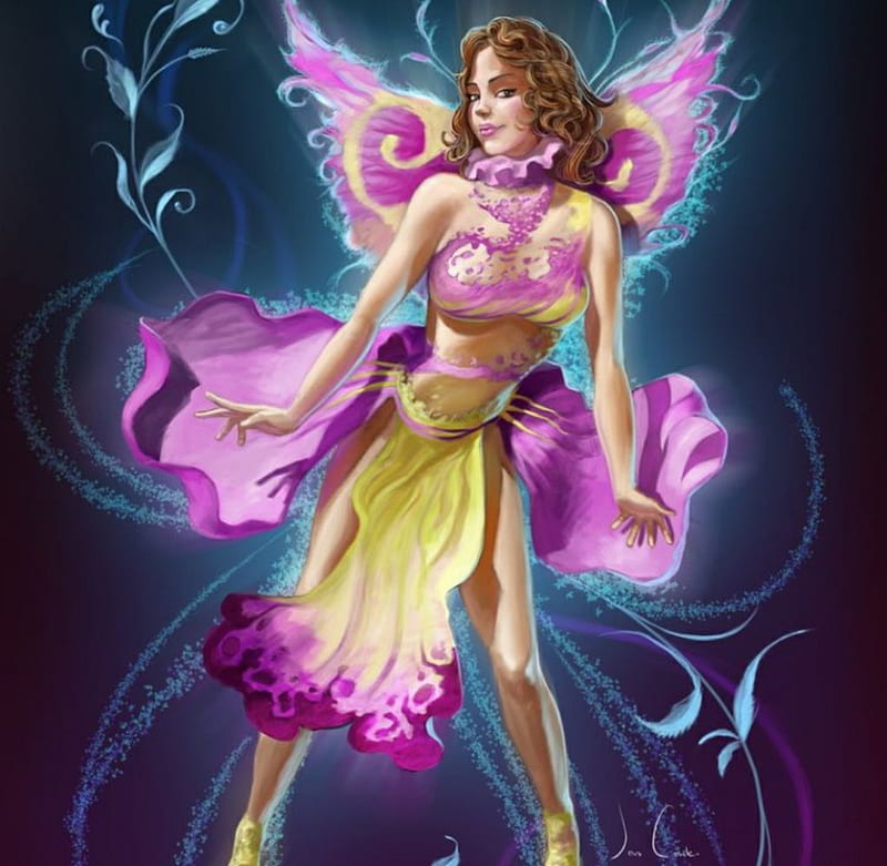 Beautiful Flower Fairy, art, fair, wings, purple, flower, bonito, HD wallpaper