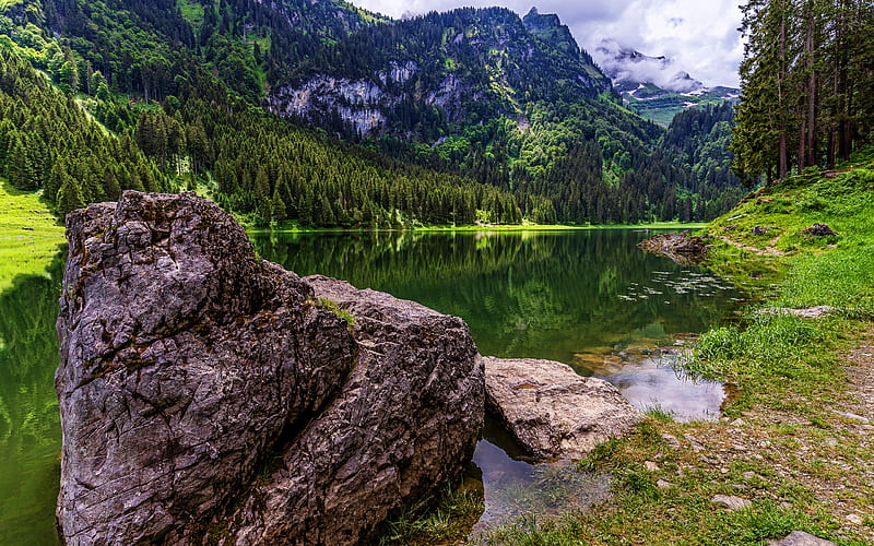 Voralp Lake, summer, mountains, Switzerland, Rhine Valley, Europe, beautiful nature, HD wallpaper