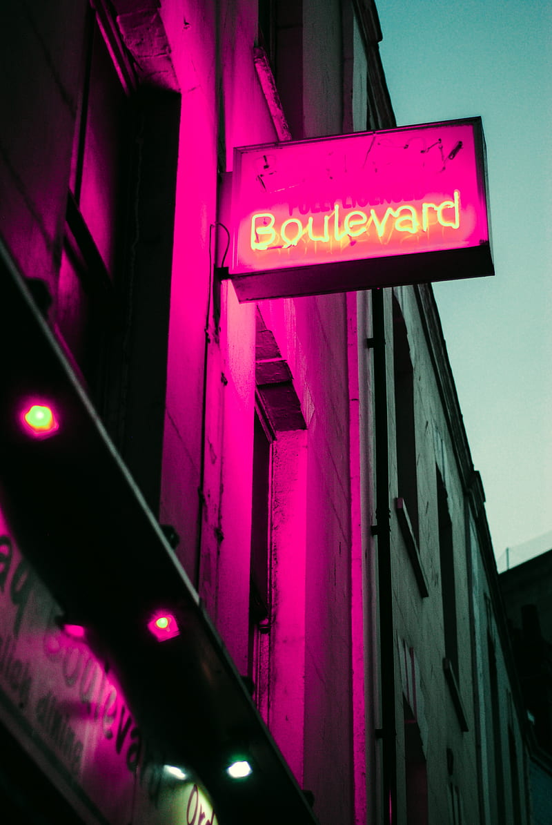 signboard, neon, street, glow, boulevard, buildings, HD phone wallpaper
