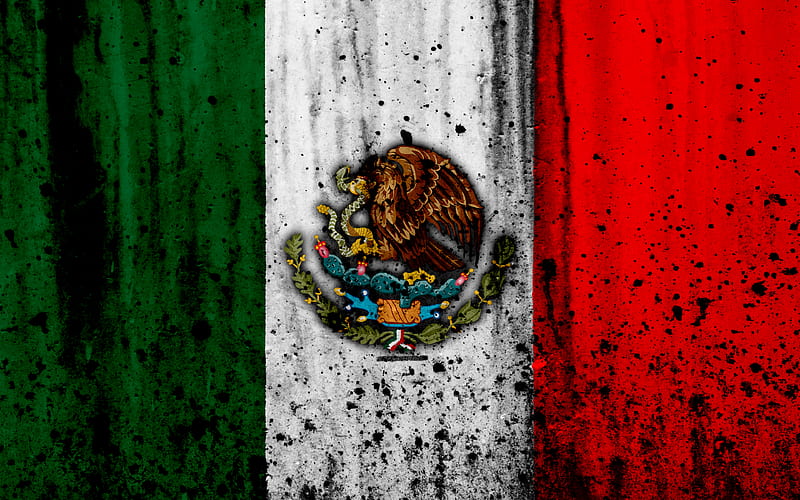 Mexican flag grunge, South America, flag of Mexico, national symbols, Mexico, coat of arms of Mexico, Mexican national emblem, HD wallpaper