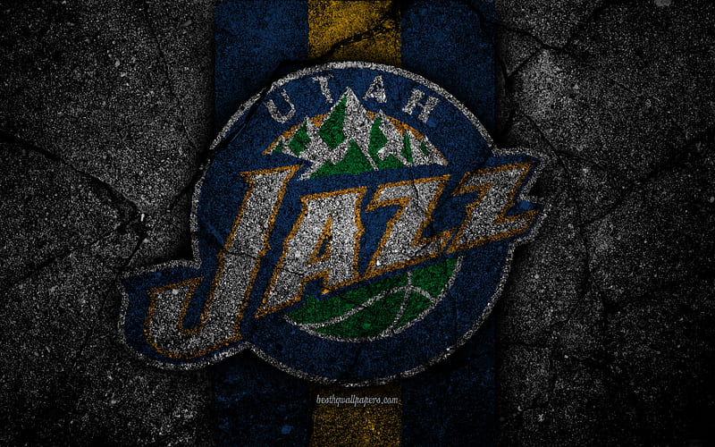Utah Jazz, NBA logo, black stone, basketball, Western Conference, asphalt texture, USA, creative, basketball club, Utah Jazz logo, HD wallpaper