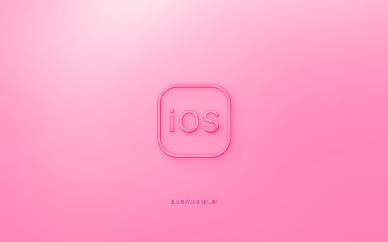 IOS 3D logo, Pink background, Pink IOS jelly logo, IOS emblem, creative 3D art, iOS, Apple, iPhone , iPod touch, HD wallpaper