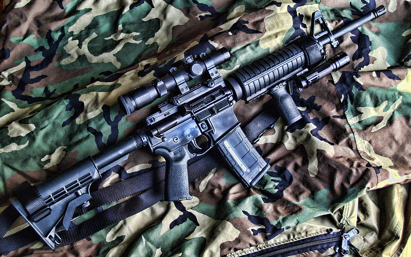 AR-15, assault rifle, ArmaLite AR-15, camouflage, Self-loading rifle, ArmaLite, HD wallpaper