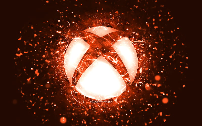 Xbox orange logo orange neon lights, creative, orange abstract background, Xbox logo, OS, Xbox, HD wallpaper