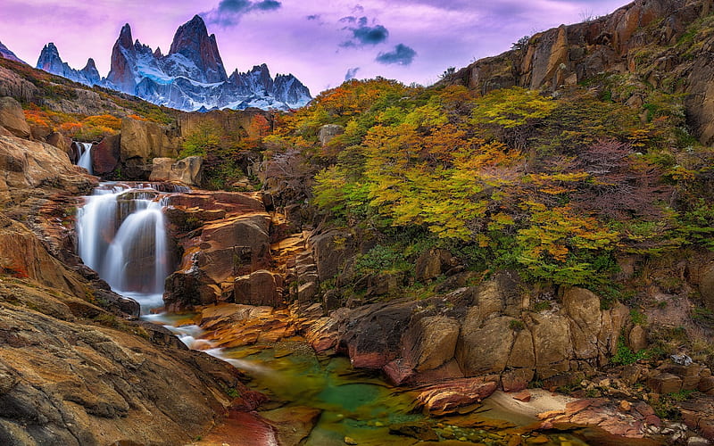 waterfall, Andes, mountains, Santa Cruz, mountain landscape, Argentina, Patagonia, HD wallpaper