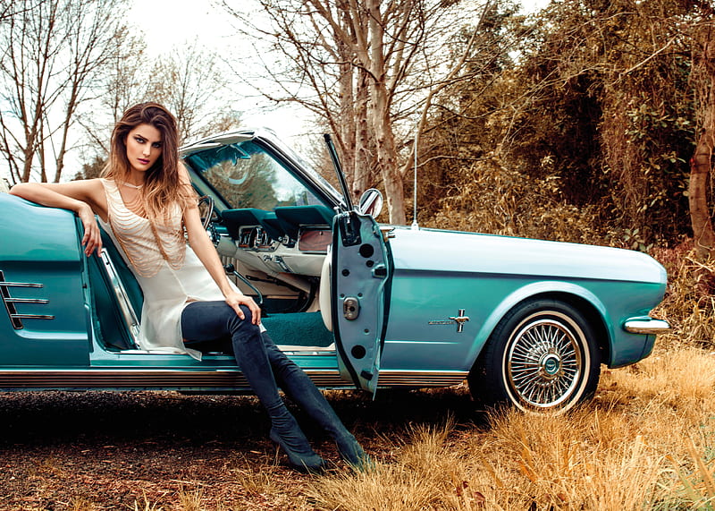Model Sitting In Vintage Car, girls, model, HD wallpaper