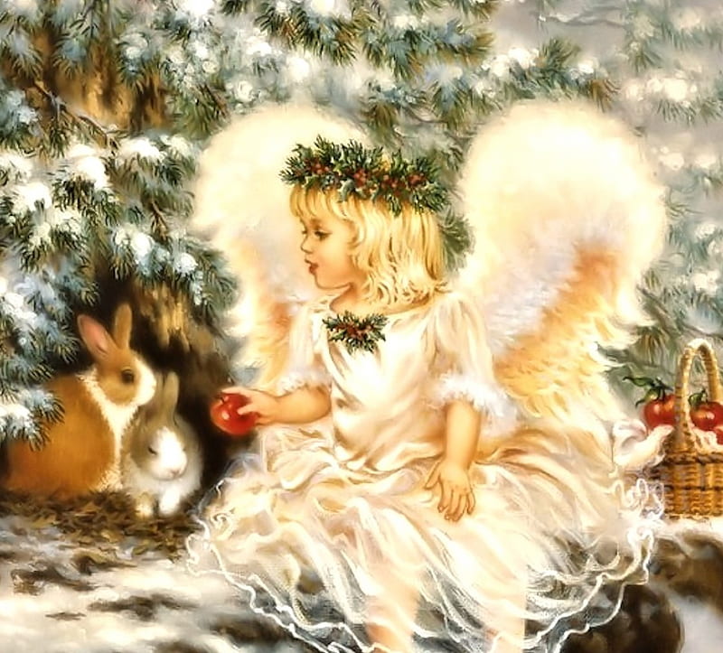 Little Angel, cute, Painting, Angel, Animals, HD wallpaper