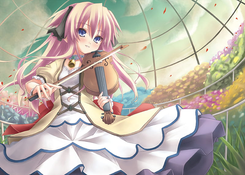 playing for you, pinkhair, cute, anime, other, HD wallpaper