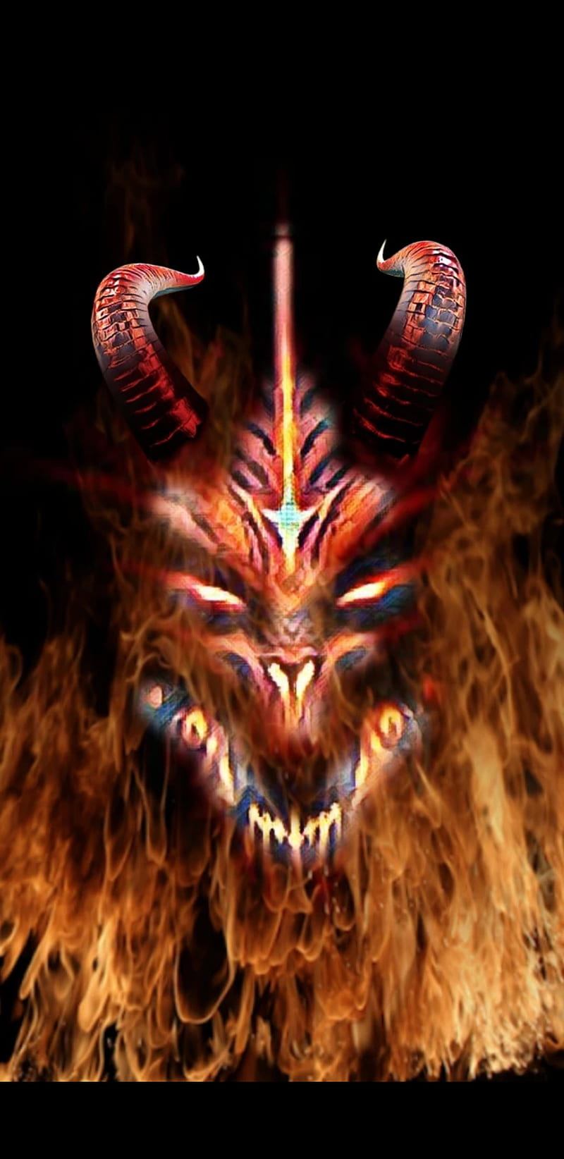 Fire, demon, devil, dragon, flaming, horns, mask, on fire, skull, HD phone wallpaper