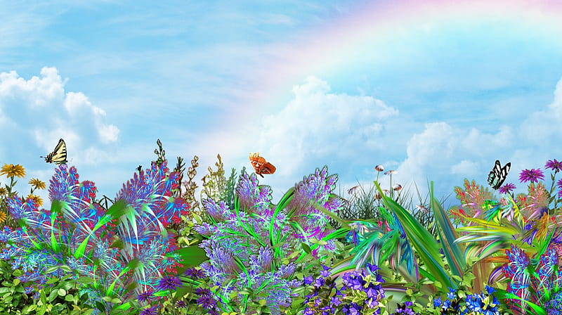 **My Feeling in Spring**, pretty, wonderful, grass, clouds, sweet, love, bright, flowers, fling, florals, , lovely, customization, sky, trees, cute, cool, teasers, colorful, rainbow, bonito, seasons, digital art, leaves, blossom, 3D, blooms, animals, amazing, feeling, colors, fabulous, spring, butterflies, plants, summer, TV, mind, HD wallpaper