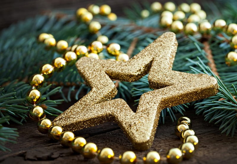 Christmas, ornaments, winter, snowflake, gold, green, snow, strar, wood, ornament, HD wallpaper