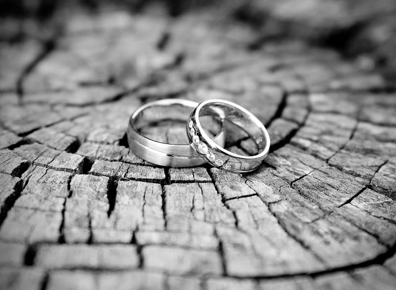 Wedding Rings, background, gold, love, romantic, white, wooden, HD wallpaper