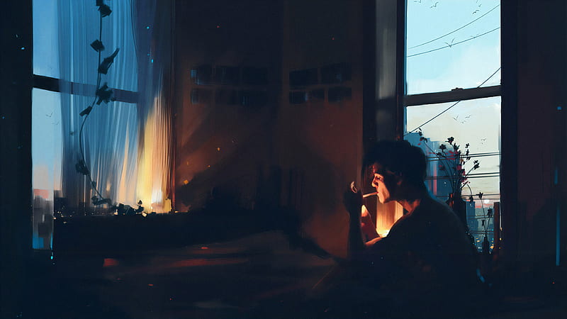 Boy Alone In Room Smoking , alone, smoking, artist, artwork, digital-art, artstation, HD wallpaper