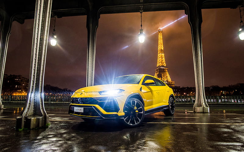Lamborghini Urus, Paris, headlights, 2018 cars, night, SUVs, Lamborghini, HD wallpaper