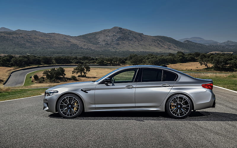 BMW M5, 2018, F90, sedan, side view, tuning M5, new silver M5, racing track, M5 Competition, BMW, HD wallpaper