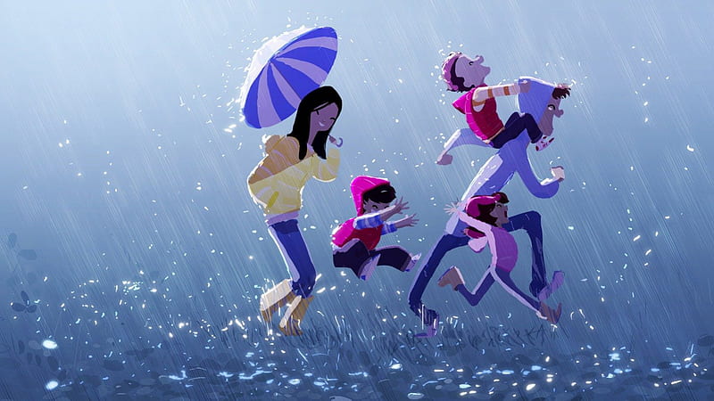Fun In The Rain, family, fun, rain, dancing, Jumping, HD wallpaper