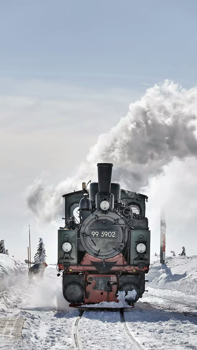 Train, express, houses, locomotive, railway, snow, steam, track, trains, transportation, HD phone wallpaper