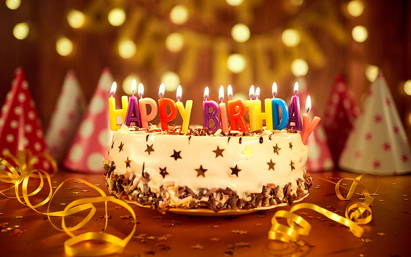 Happy Birtay, burning candles, evening, sweets, birtay cake, HD wallpaper