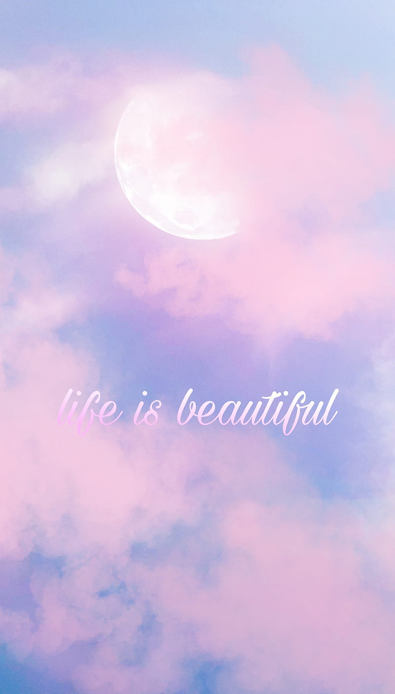 Life is beautiful el, life is beautiful, love, moon, pink, purple, HD phone wallpaper