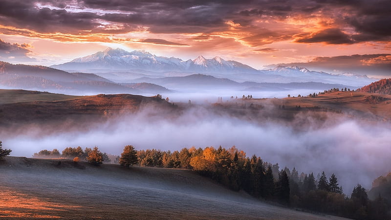 Foggy Panoramic Landscape, Mountains, Sky, Clouds, Landscapes, Fog, Nature, HD wallpaper