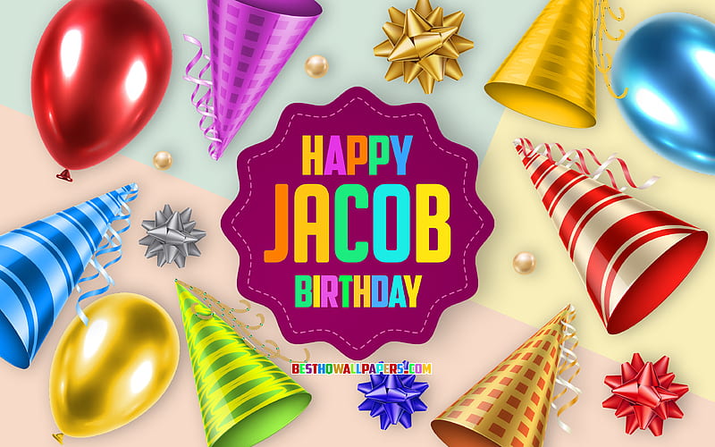 Happy Birtay Jacob, Birtay Balloon Background, Jacob, creative art, Happy Jacob birtay, silk bows, Jacob Birtay, Birtay Party Background, HD wallpaper