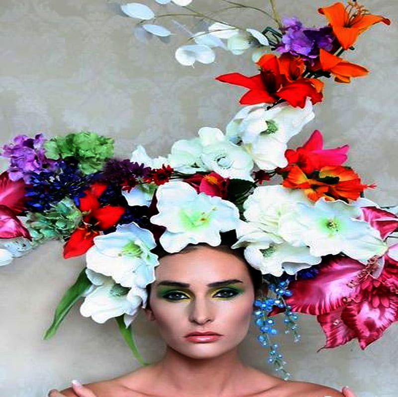 Flowers head art, art, model, flowers, bonito, woman, HD wallpaper | Peakpx