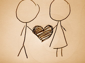 Drawn Love, boy, girl, brown, love, heart, drawing, cartoon, HD wallpaper |  Peakpx