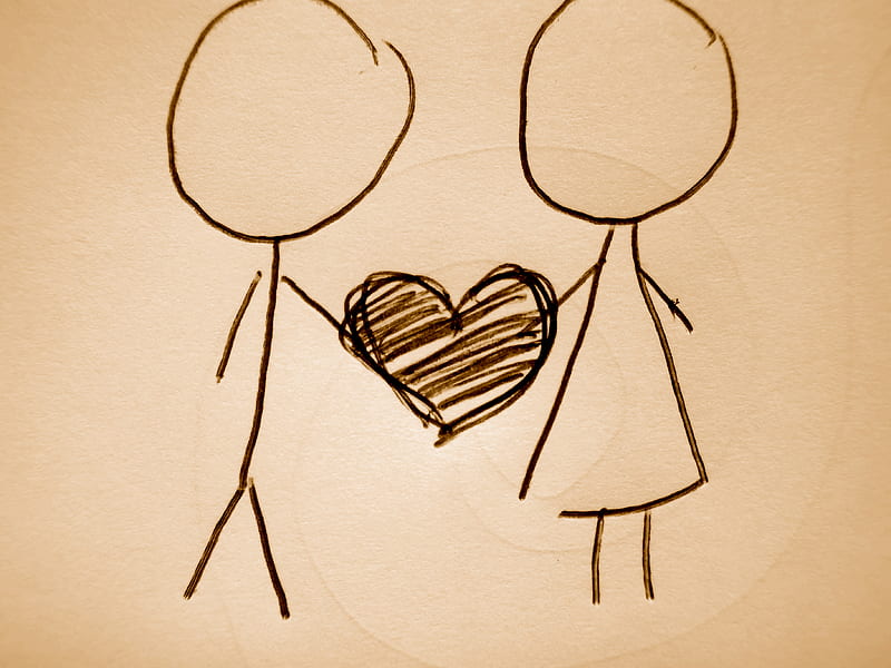 Love, boy, girl, brown, heart, drawing, cartoon, HD wallpaper | Peakpx