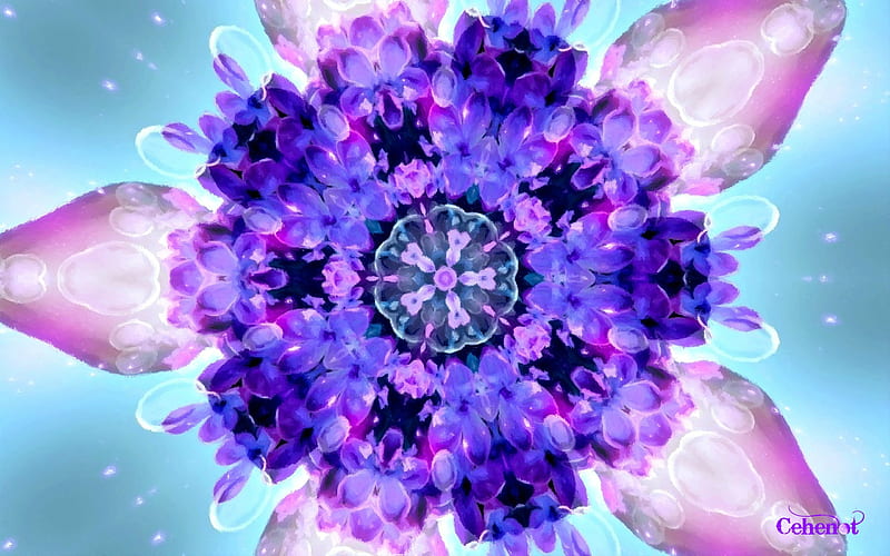 Lilac flower, lilac, art, by cehenot, abstract, texture, painting, flower, pictura, pink, blue, HD wallpaper