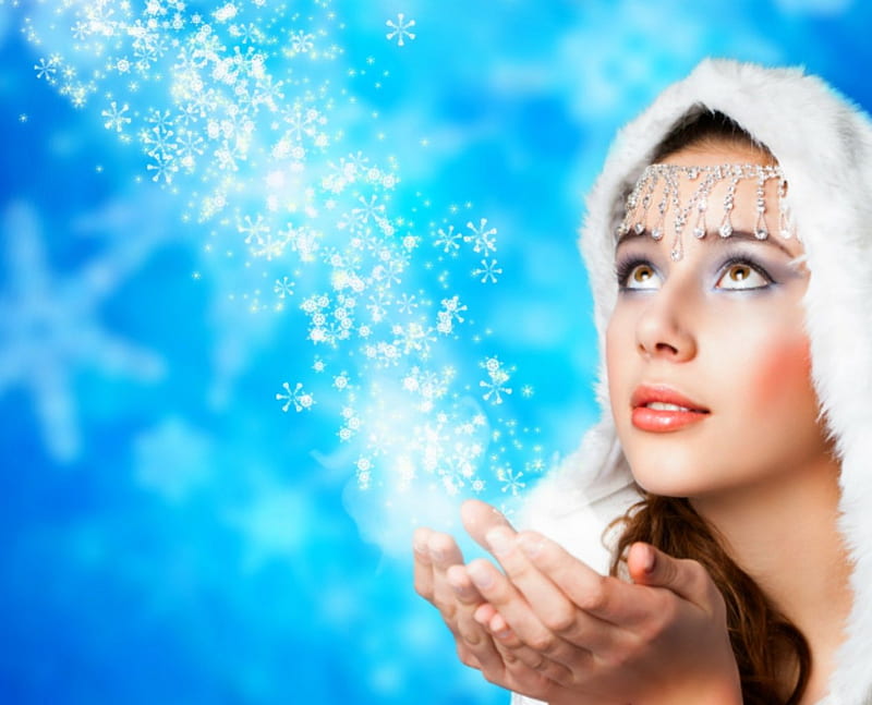 Snow flakes, face, model, woman, snow, HD wallpaper | Peakpx