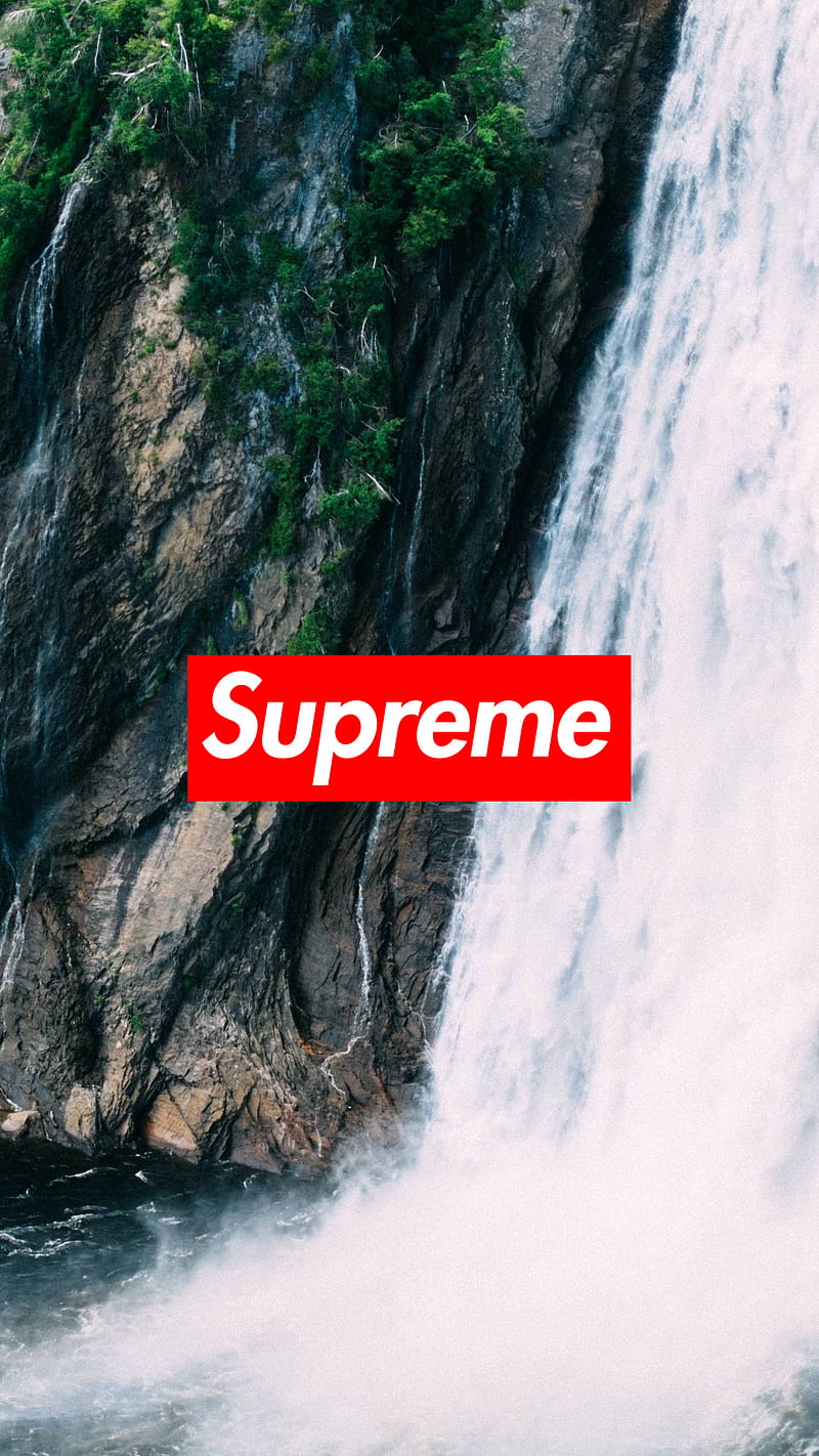 Supreme, 1080, 2018, icons, logos, minimal, nature, waterfall, HD phone wallpaper