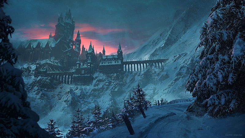 Castles, Castle, Bridge, Mountain, Snow, Winter, HD wallpaper